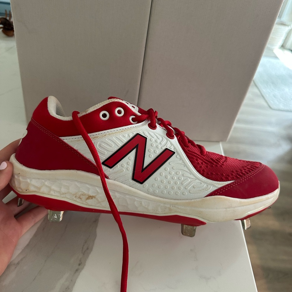 New Balance Red and White Athletic Cleats